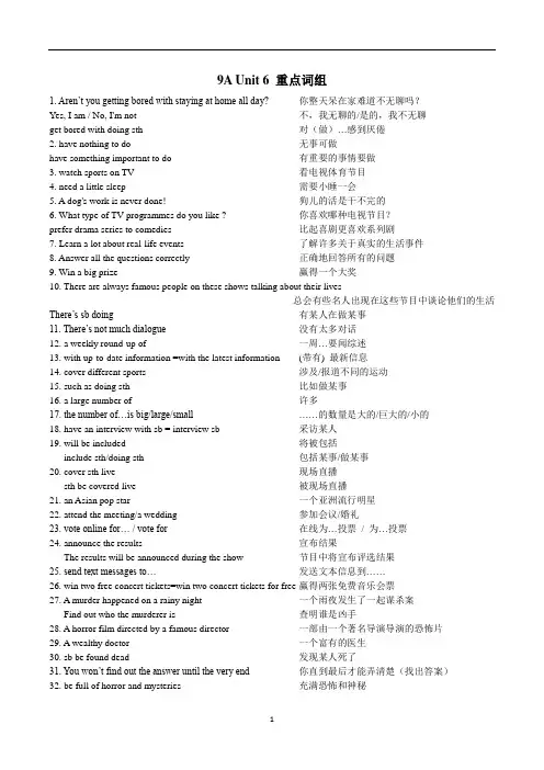Unit6重点词组牛津译林版九年级上册英语