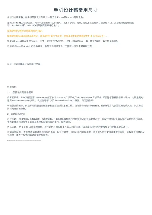 手机设计稿常用尺寸