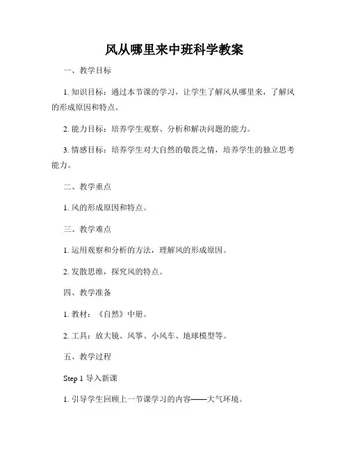 风从哪里来中班科学教案