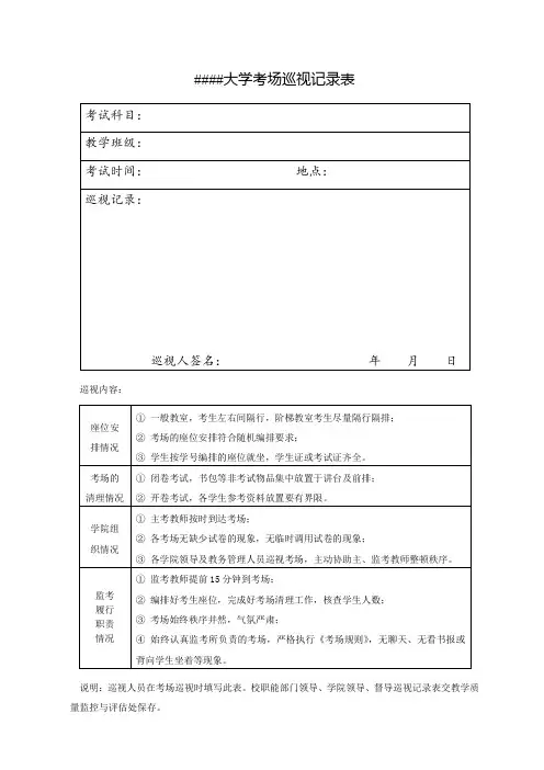 高校考试考场巡视记录表