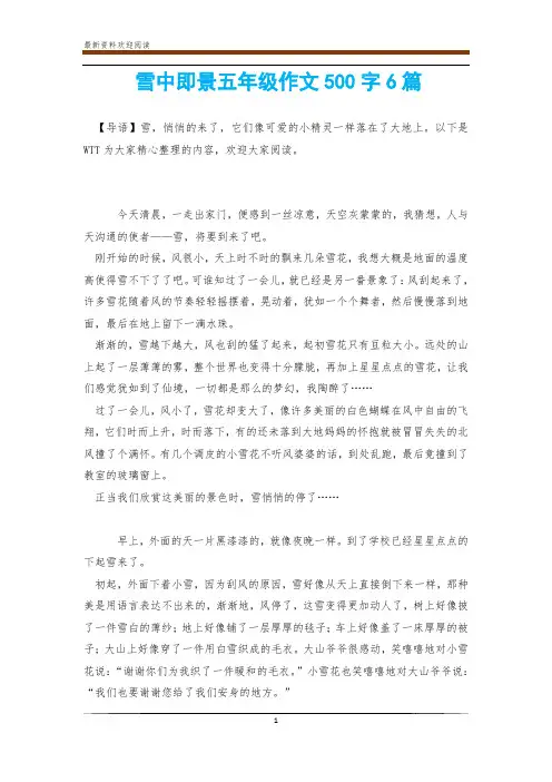 雪中即景五年级作文500字6篇