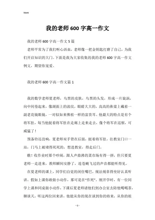 我的老师600字高一作文