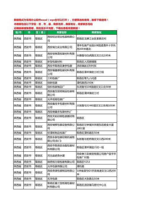 新版陕西省西安市鄠邑区包装工商企业公司名录名单黄页大全59家