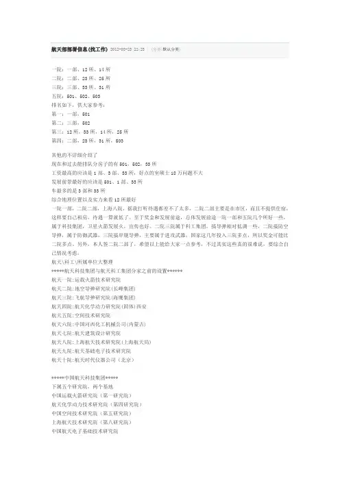 航天科工,航天科技下属单位资料