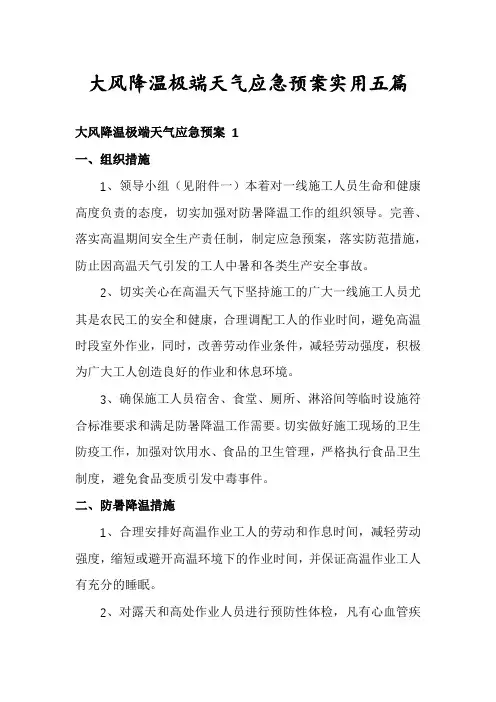 大风降温极端天气应急预案实用五篇