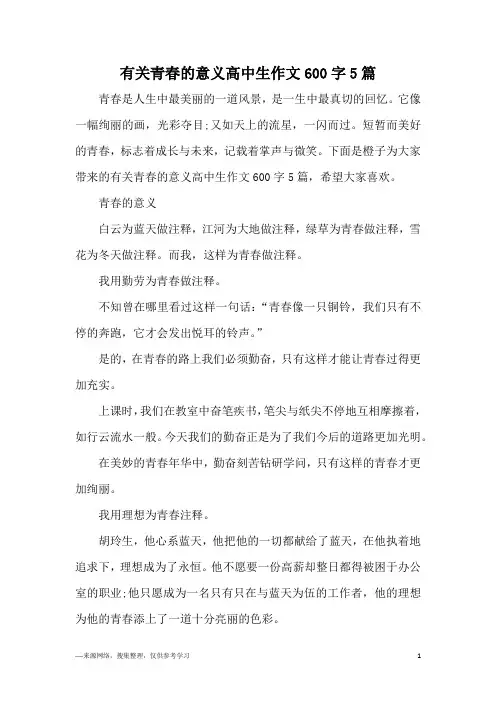 有关青春的意义高中生作文600字5篇