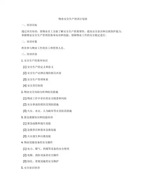 物业安全生产培训计划表