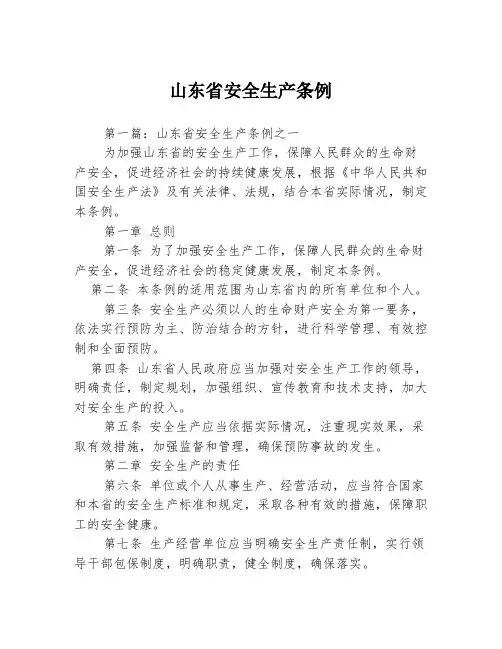 山东省安全生产条例3篇