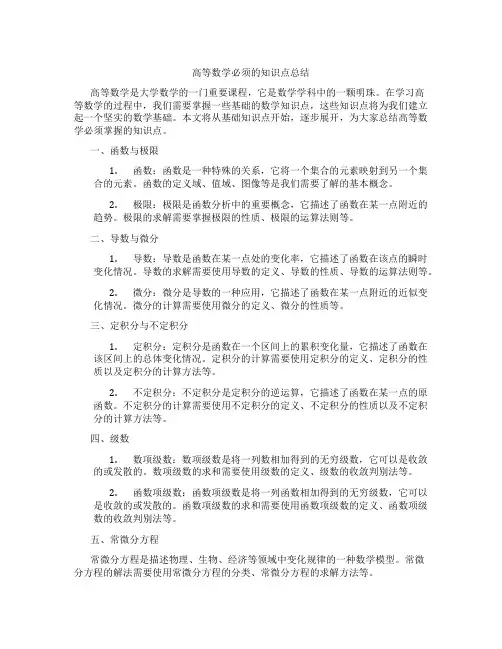 高等数学必须的知识点总结