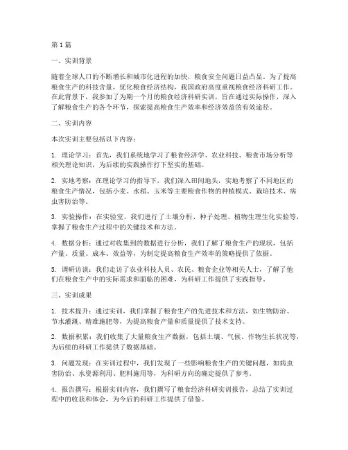 粮食经济科研实训报告(3篇)
