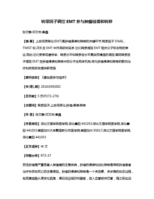 转录因子调控EMT参与肿瘤侵袭和转移