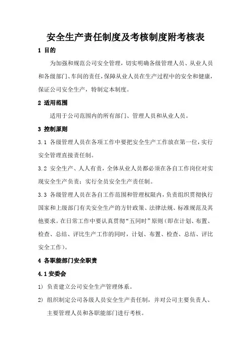 安全生产责任制度及考核制度附考核表