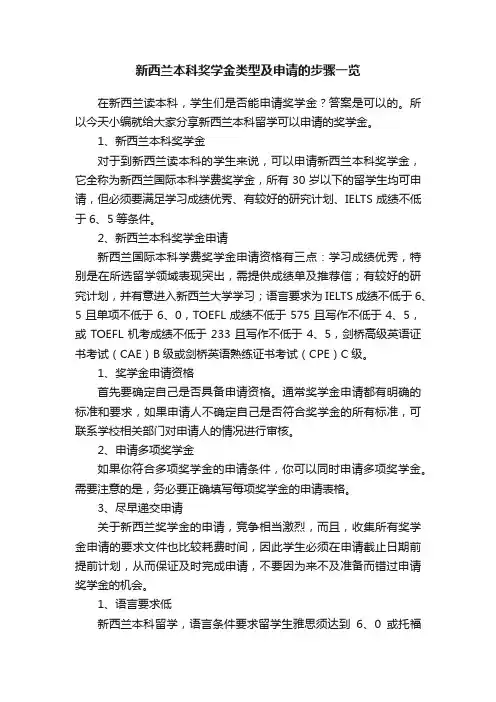 新西兰本科奖学金类型及申请的步骤一览