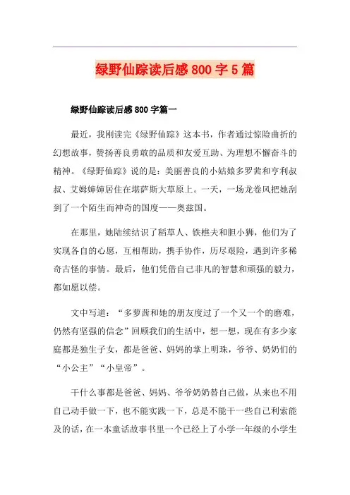 绿野仙踪读后感800字5篇