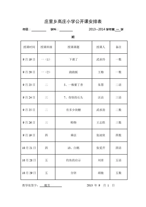 公开课表格