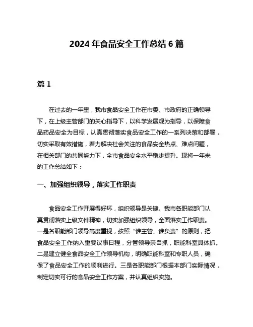 2024年食品安全工作总结6篇