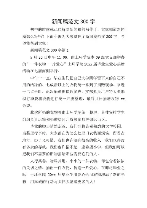 新闻稿范文300字