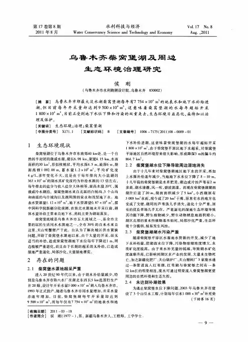乌鲁木齐柴窝堡湖及周边生态环境治理研究