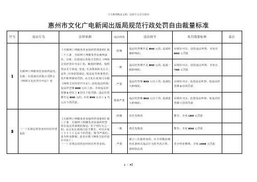 惠州市文化广电新闻出版局规范行政处罚自由裁量标准