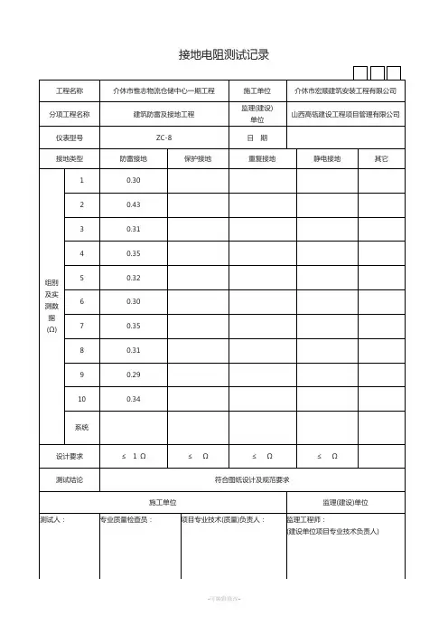 电气接地电阻测试记录