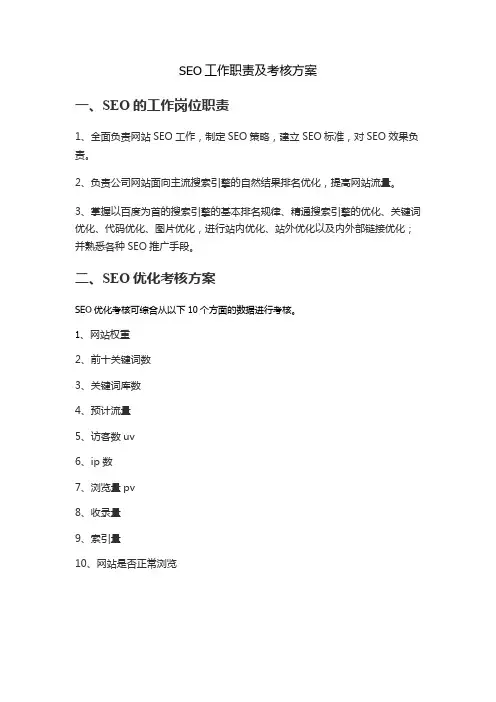 SEO岗位职责及考核标准