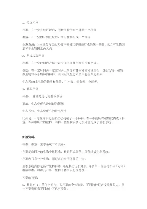 种群,群落,生态系统的定义并举例