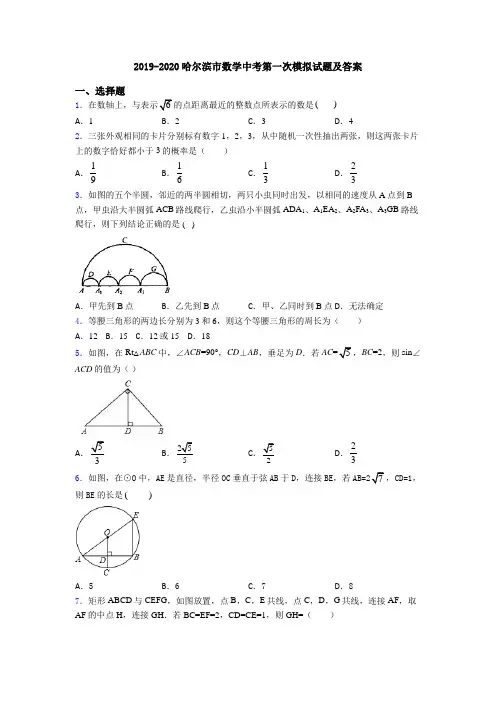 2019-2020哈尔滨市数学中考第一次模拟试题及答案
