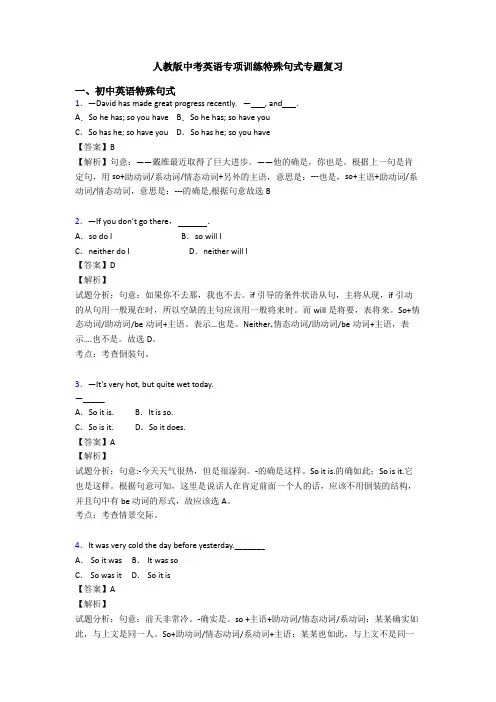 人教版中考英语专项训练特殊句式专题复习