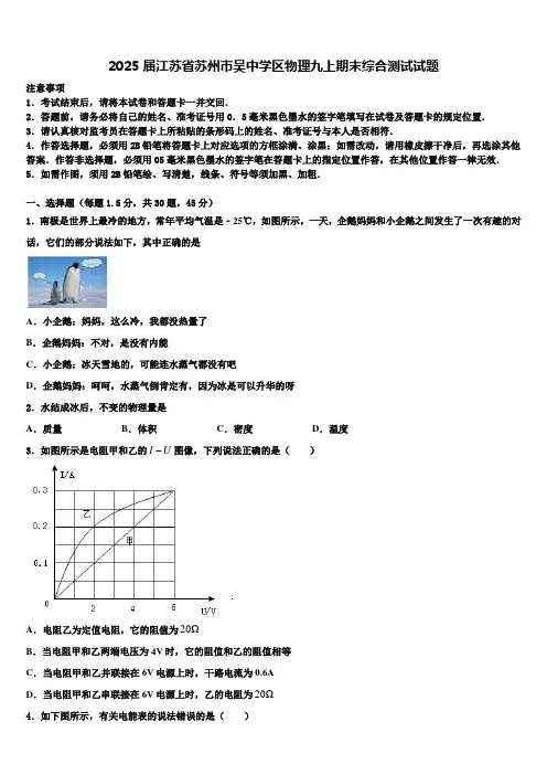 2025届江苏省苏州市吴中学区物理九上期末综合测试试题含解析