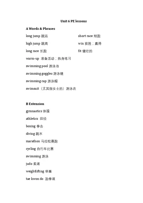 2020年深圳英语六年级下Unit 6 PE Lessons  单元重点知识归纳