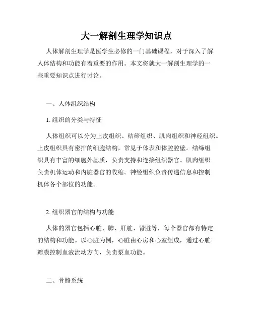 大一解剖生理学知识点