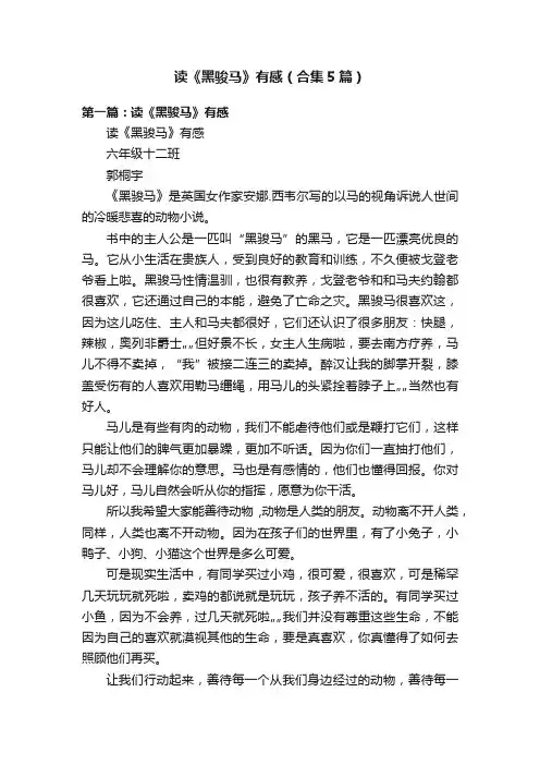 读《黑骏马》有感（合集5篇）