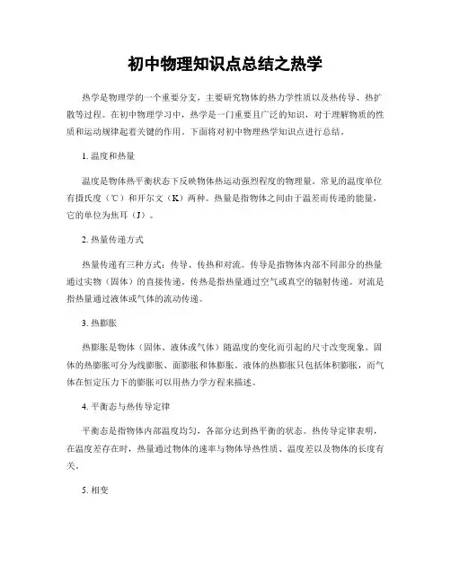 初中物理知识点总结之热学