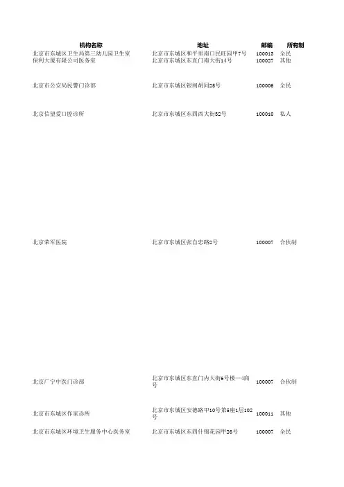 北京市东城区医疗机构信息(299条)
