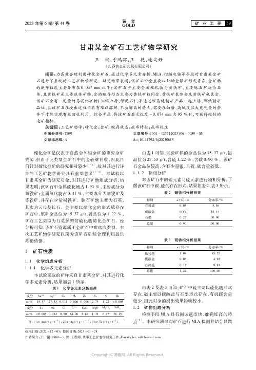 219434267_甘肃某金矿石工艺矿物学研究