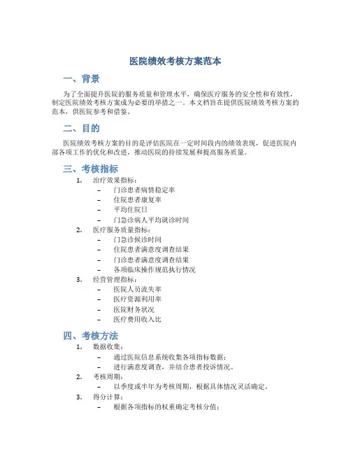 医院绩效考核方案范本
