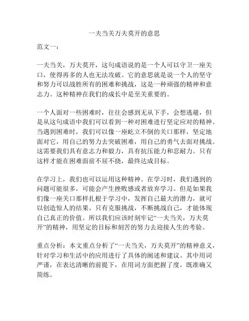 一夫当关万夫莫开的意思