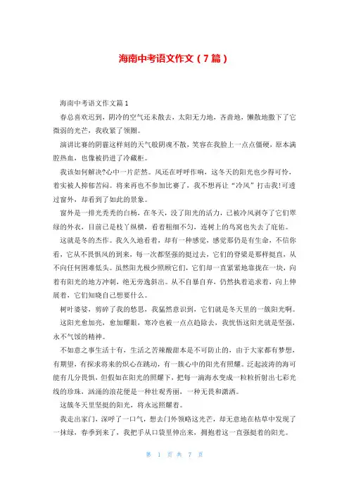 海南中考语文作文(7篇)