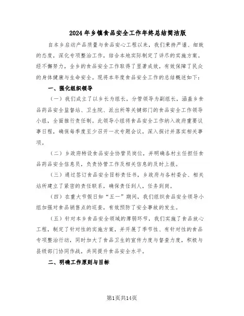 2024年乡镇食品安全工作年终总结简洁版（5篇）