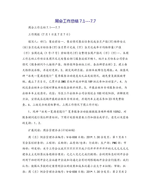 周会工作总结7.1---7.7