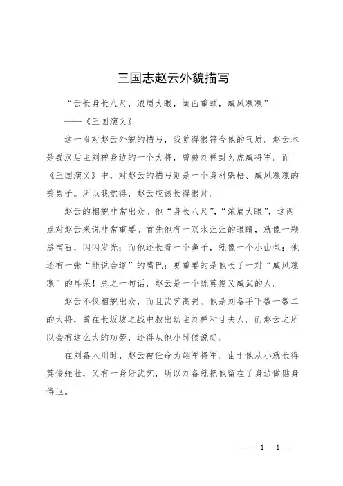 三国志赵云外貌描写