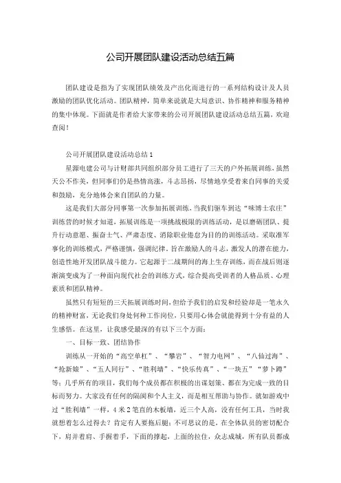 公司开展团队建设活动总结五篇