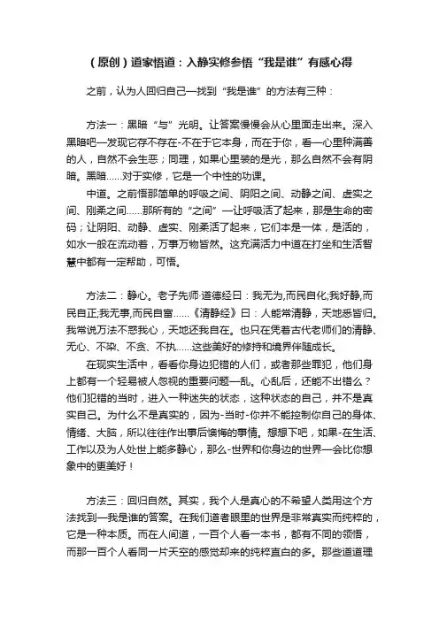 （原创）道家悟道：入静实修参悟“我是谁”有感心得
