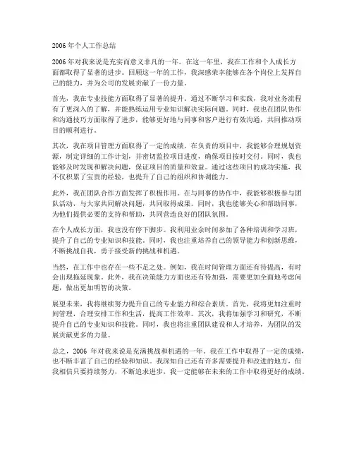 2O06年个人工作总结