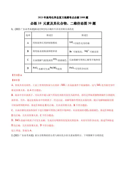高考化学- 元素及其化合物、二维价态图30题(解析版)