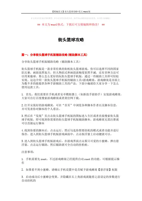 【精编范文】街头篮球攻略-范文word版 (11页)