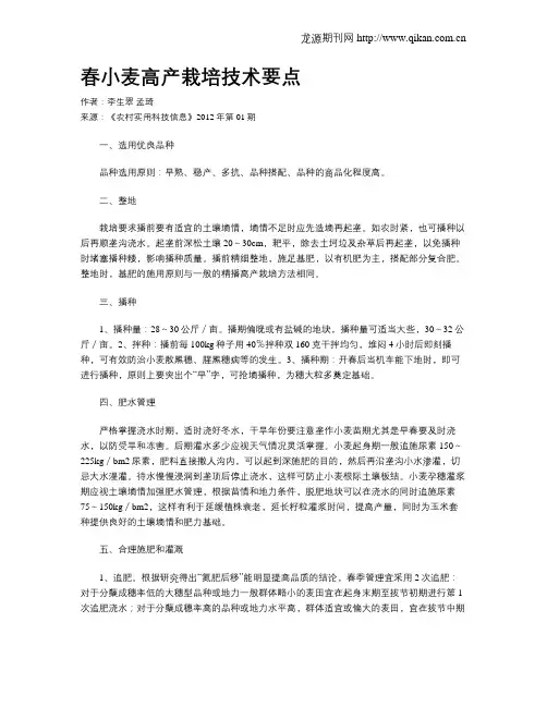 春小麦高产栽培技术要点