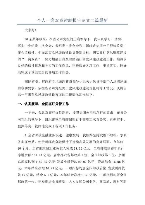 个人一岗双责述职报告范文二篇最新