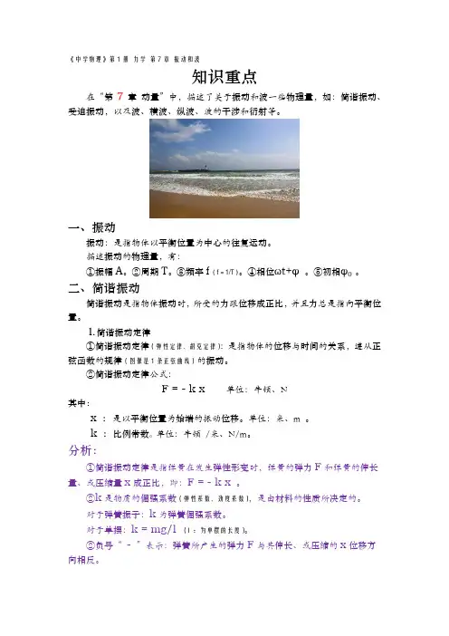 《中学物理》第1册 力学 第7章 振动和波— 知识重点