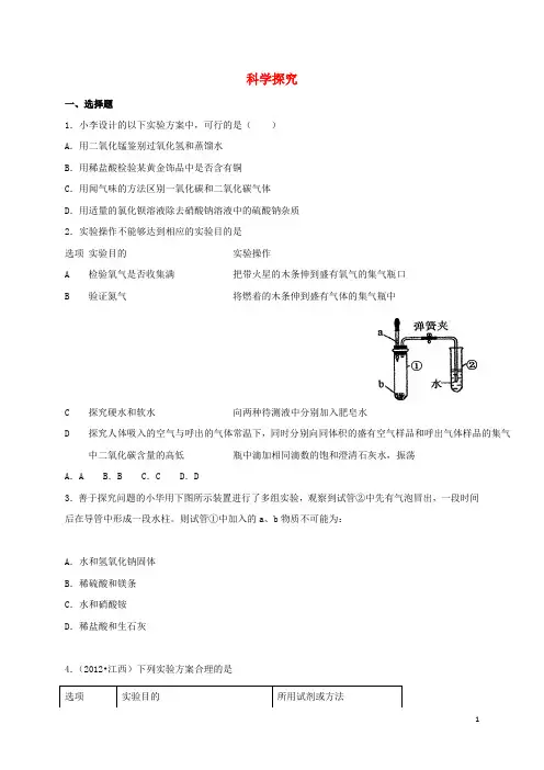山东省临沂市2017年中考化学二轮专题复习专题科学探究二